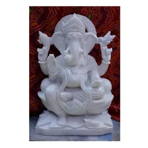 纯手工白色Makrana大理石神Ganesh Ji雕像美丽华丽的外观和造型雕像