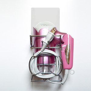 Estante de secador de pelo de pared de esquina de alambre cromado adhesivo para uso en hoteles y apartamentos - Product Image 1