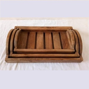 Ensemble moderne de 3 plateaux de service en bois massif, plateau Ottoman en bois avec poignées, plateaux décoratifs/assiettes pour la cuisine - Product Image 1