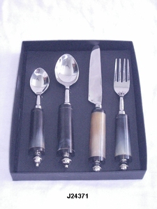 Mango con incrustaciones de cuerno con perilla en el extremo Juego de cubiertos de acero Espejo Cubiertos de acero pulido Juego de cena Cubiertos con mango de cuerno - Product Image 4