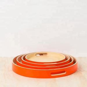 Bandeja Redonda de Bambú Lacado Naranja de un Solo Nivel para Vajilla de Cocina o Decoración de Sala de Estar - Product Image 1