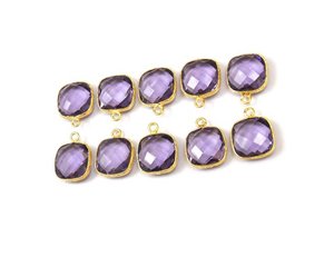 Hecho a mano chapado en oro Metal latón cobre cojín forma Multi piedra preciosa bisel conector Natural amatista cuarzo piedra joyería MM - Product Image 2