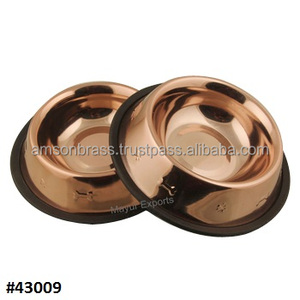 ชามให้อาหารสัตว์เลี้ยงแบบเกลียวฐานยกสูงทำจากทองแดงแท้สลักลายนูนอุ้งมือสุนัขสีทอง - Product Image 2