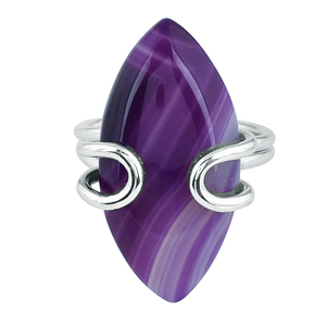 Bague en argent sterling pour homme en forme de marquise en agate de dentelle violette avec perle d'eau douce et diamant pour les occasions de fête - Product Image 1