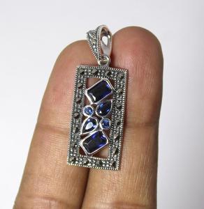 Ensemble de bijoux boucles d'oreilles, bagues et pendentifs en argent sterling avec pierres précieuses en tanzanite et marcassite naturelles véritables - Product Image 3