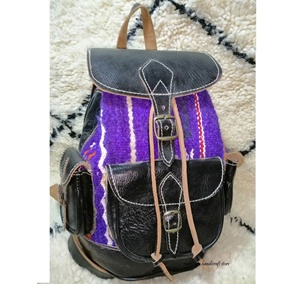 Sac à dos en cuir véritable Kilim avec sangle détachable Style Boho Motif géométrique Doublure authentique - Product Image 1