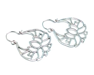 Attractive Handmade Hoop Earring Lotus Silver Hoop Earring Silver Hoop Earring - Product Image 2