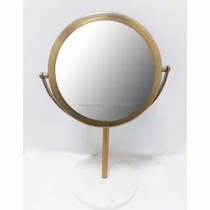 Metal Table Mirror With Marble Base Gold Powder Coating Finishing Round Shape Fancy Design Genuine Quality For Home Decoration