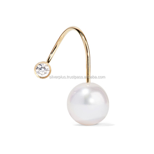 Fabricante indio de oro amarillo sólido de 14K, pendientes de tuerca con gancho de piedras preciosas de perlas de agua dulce para mujer, regalo de joyería fina - Product Image 4