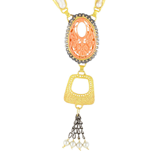 Gold Plated <b>Statement</b> Necklace for Women Brass Gold Plated Biwa Pearl Link Chain for Wedding Engagement or Party Gift - Product Image 1