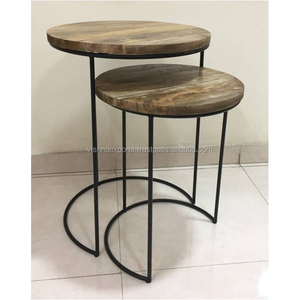 Mesa auxiliar anidada de diseño moderno para uso doméstico Característica fija de metal y madera para mesas de centro de sala de estar - Product Image 1