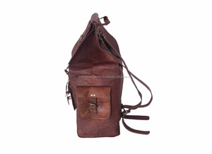 Venta al por mayor hecho a mano en relieve Vintage hombres cabra cuero genuino marrón puro 16 "mochila de hombro mochila accesorios de viaje bolsas - Product Image 2