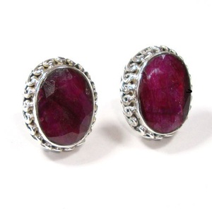 Dernier Naturel Pierres Précieuses Rubis Argent Boucles D'oreilles Femmes Bijoux - Product Image 6