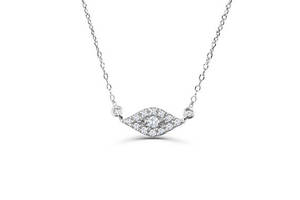 CZ Diamond Pave Bezel Eye <b>Silver</b> <b>Necklace</b> with Gold Plated Strand <b>Chain</b> for Wedding or Gift - Product Image 3
