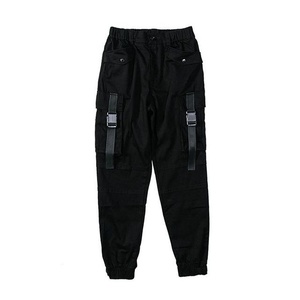 Pantalones Cargo de Moda Ecológicos, Negros, 100% Algodón, Cintura Media, Cierre de Botones, Venta al Por Mayor 2018 - Product Image 3