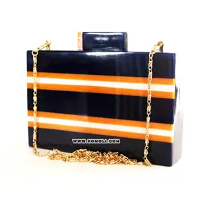 Orange flag design clear acrylic clutch bag