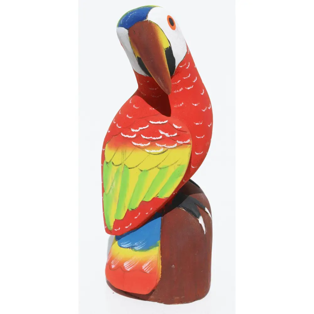バルサウッドカラーオウム手作り置物、私たちは鳥の彫像とエクアドルの芸術を販売しています