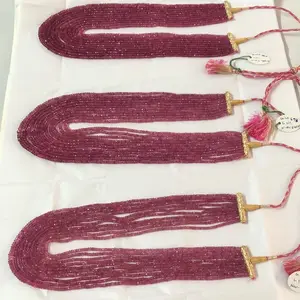 Natural Pink Tourmaline manik-manik Rondelle segi banyak helai desain terbaru Set kalung trendi dari produsen Dealer Online