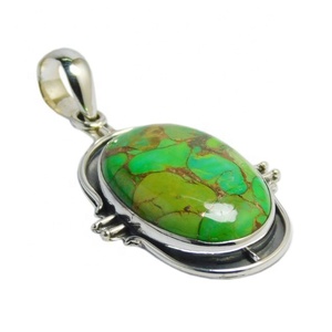Pendentif en pierre précieuse Turquoise Mohave vert naturel solide en argent Sterling 925 bijoux fins pendentifs et breloques cadeau - Product Image 1