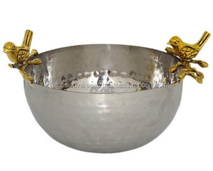 Bol fantaisie deux tons nouveau design plateau de service en métal en aluminium poli avec poignée moineau centres de table de vente chaude - Product Image 1