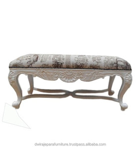 ริบบิ้นแกะสลักม้านั่งม้านั่งไม้เนื้อแข็งไม้มะฮอกกานีสไตล์ฝรั่งเศส - Product Image 1