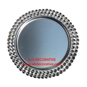 Placa de cargador redonda de Metal ecológica con borde de cristal hogar Cocina y mesa de comedor centro de mesa placa decorativa para la venta - Product Image 1