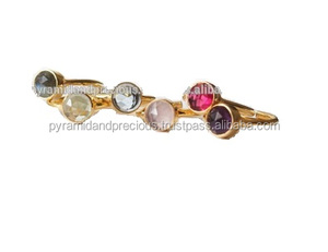 Bague en pierre précieuse, anneau rond à facettes en argent Sterling plaqué or, Semi-précieuse - Product Image 3