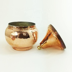 Récipient à épices en cuivre blanc martelé à la main turc avec cuillère et couvercle - Product Image 3