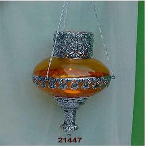 Silver Brass & <b>Orange</b> Glass Hanging Tealight <b>Candle</b> Holder Christmas Eco-Friendly Handmade Decorative for Home Garden & Balcony - Product Image 2