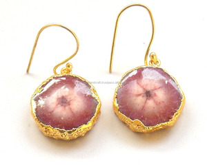 Boucle d'oreille en Quartz solaire naturel électroplaqué avec cadeau de saint-valentin et de Festival du nouvel an plaqué or - Product Image 2