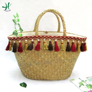 Vente chaude Femmes Mode Naturel Tissé À La Main Sac, Seagrass Sac Avec Poignée En Cuir pour Faire Du Shopping Quotidien - Product Image 3