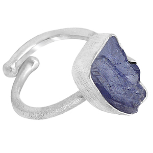 Anillo de piedras preciosas en bruto de tanzanita Anillo de Plata de Ley 925 con ajuste de bisel Chapado en plata Anillo de moda para unisex. - Product Image 2