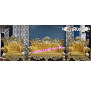 Elegant Design Wedding Sofa Set Indian Wedding Wooden Carved Metal Sofa Set Asian Wedding Furniture Set Decoration