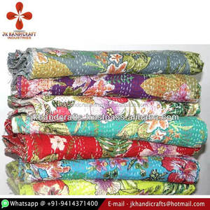 Vintage hecho a mano Diseño Floral Algodón Sari Kantha Throw - Product Image 1
