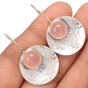 ล่าสุด925เงินสเตอร์ลิงโรสควอตซ์ต่างหูที่ทำด้วยมือ - Product Image 1