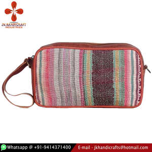 Auténtico bolso de cuero indio Vintage Sari Kantha - Product Image 1