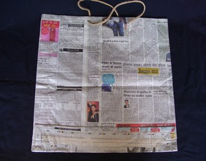 100% Recycled Newspaper <b>Medium</b> <b>Size</b> Shopping Tote <b>Bag</b> Rope Handle Geometric Pattern Custom Printed Customized Logo Style Western - Product Image 2