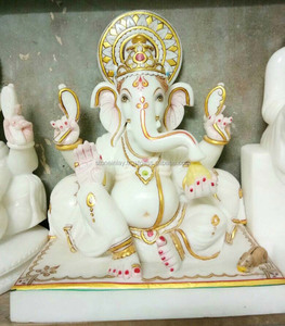 งานแกะสลักพระพิฆเนศหินอ่อนตกแต่งทำมือ - Product Image 1