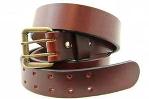 Cinturón de cuero de brida marrón rico abovedado de 1,1/4 "para hombre de moda de EE. UU. con hebilla cuadrada de níquel cepillado y doble bucle - Product Image 6