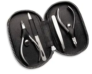 Professional Stainless Steel manicure set with leather case MD-33 (cuticle nippers, nail nipper, tweezers, nail file)