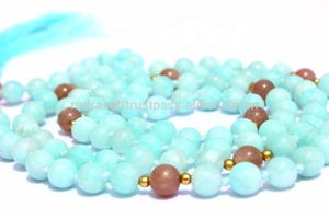 Collier Mala en pierre naturelle de 6 mm, chakra Japamala, amazonite, lisse, 108 perles, fait à la main, noué, chapelet, cadeau religieux hindou - Product Image 5