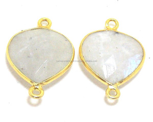 Bisel facetado de doble fianza de 12x16mm chapado en oro de 18 quilates, piedra lunar arcoíris blanca en forma de corazón, Conector de grado AAA, hallazgos de joyería Bohemia - Product Image 4