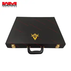 Masonic Regalia Lay Flat Hard Case for Grand Lodge Apron in Imitation Leather Square and Compass Embroidered Gold Logo on Front