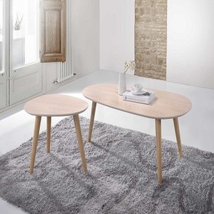 Ensemble de TABLE basse en bois et acier inoxydable, support en caoutchouc massif - Product Image 1