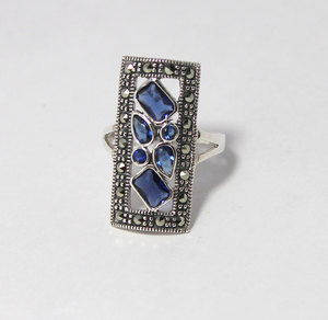 Ensemble de bijoux boucles d'oreilles, bagues et pendentifs en argent sterling avec pierres précieuses en tanzanite et marcassite naturelles véritables - Product Image 4