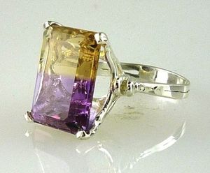 Bague amétrine taille émeraude naturelle de qualité supérieure. 925 Sterling - Product Image 2