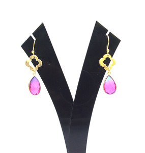 Pendiente de aro de piedras preciosas de cuarzo amatista con corte facetado en forma de pera hecho a mano, accesorios de joyería chapados en oro, diseño elegante, tamaño de cuenta de mm - Product Image 5