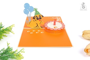 3D Happy <b>Birthday</b> Puppy with <b>Cake</b> and Balloons <b>Pop</b> Up Greeting Card handicraft - Product Image 5