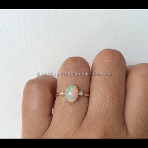 แหวนของขวัญ G-H สีทึบ14K สีเหลืองทองทรงรีตัดเป็นรูปไข่โอปอลแท้แหวนหมั้นมีความใส - Product Image 3