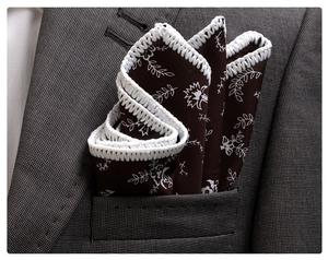 Brown Floral White Hand Made Pocket Square, Brown Cream Square <b>Handkerchief</b>, - Product Image 1